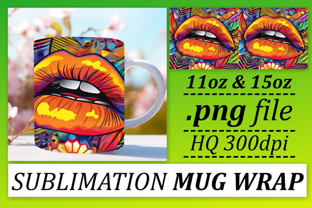 Colorful Lips Mug Art Design Sublimation afrosvg 