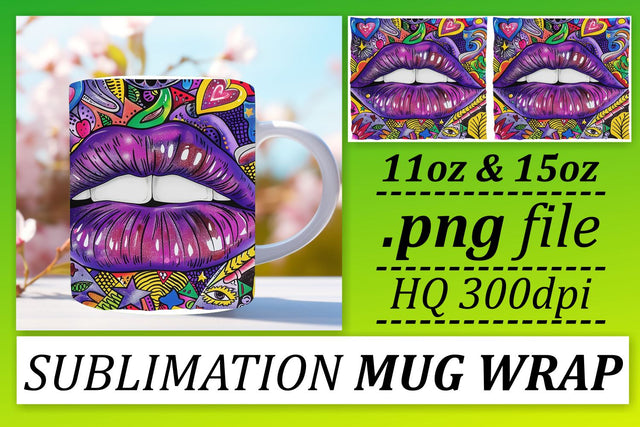 Colorful Lips Mug Clipart Sublimation afrosvg 