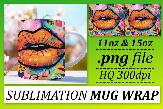 Colorful Lips Mug Design 11oz 15oz Sublimation afrosvg 