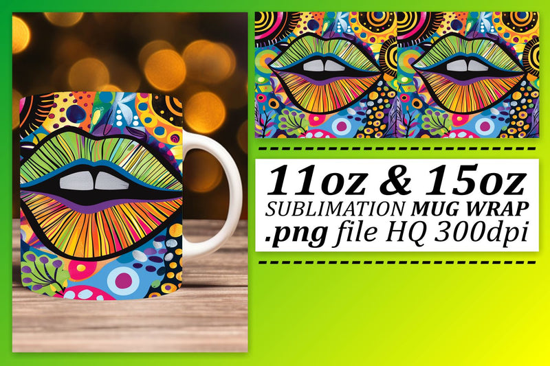 Colorful Lips Mug Design 11oz 15oz Sublimation afrosvg 