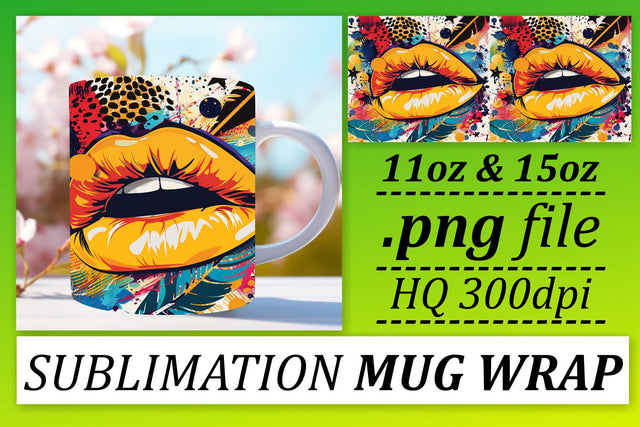 Colorful Lips Mug Design PNG Sublimation afrosvg 
