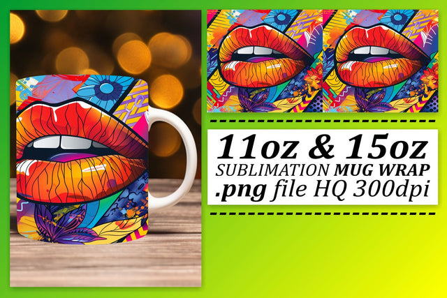 Colorful Lips Mug PNG Art Sublimation afrosvg 