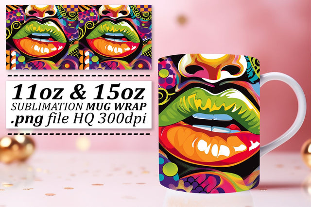 Colorful Lips Mug PNG Art Sublimation afrosvg 