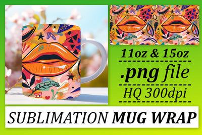 Colorful Lips Mug Wrap 11oz 15oz PNG Sublimation afrosvg 