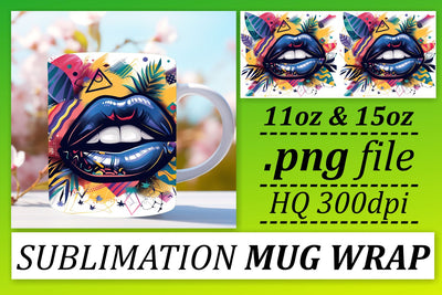 Colorful Lips Mug Wrap 11oz 15oz Sublimation afrosvg 