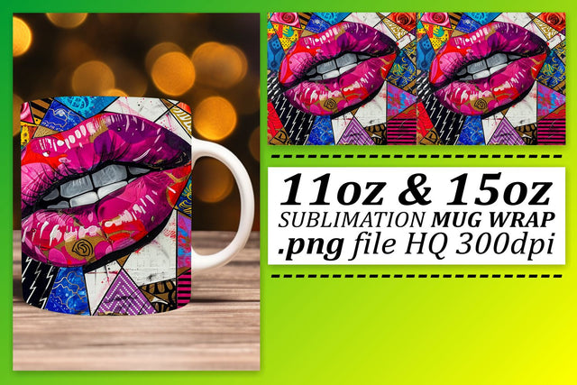 Colorful Lips Mug Wrap 11oz 15oz Sublimation afrosvg 