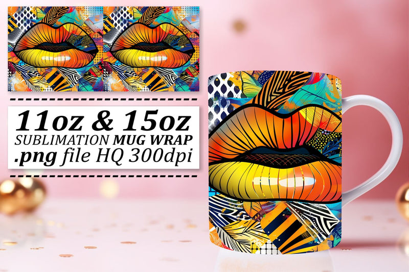 Colorful Lips Mug Wrap 11oz 15oz Sublimation afrosvg 