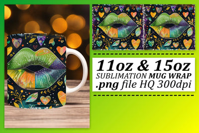 Colorful Lips Mug Wrap Art Sublimation afrosvg 