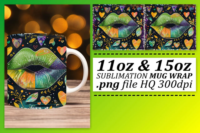 Colorful Lips Mug Wrap Art Sublimation afrosvg 