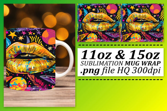 Colorful Lips Mug Wrap Creative Sublimation afrosvg 