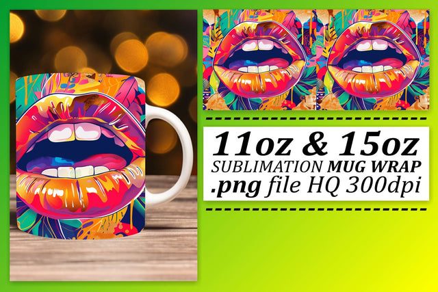 Colorful Lips Mug Wrap Digital Sublimation afrosvg 