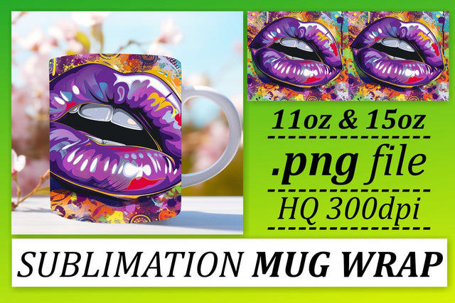 Colorful Lips Mug Wrap Graphic Sublimation afrosvg 