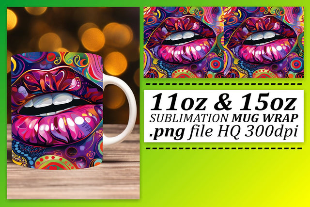 Colorful Lips Mug Wrap Image Sublimation afrosvg 