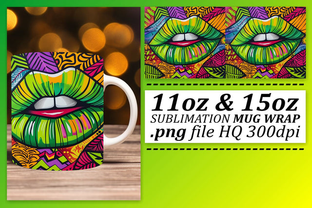 Colorful Lips Mug Wrap Print Sublimation afrosvg 