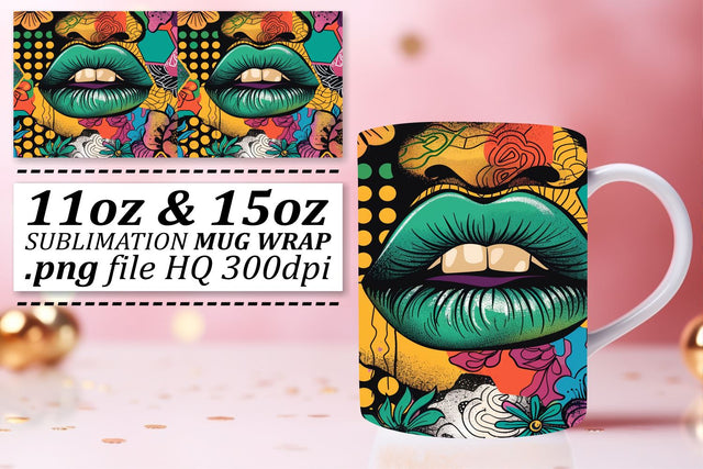Colorful Lips Mug Wrap Style Sublimation afrosvg 