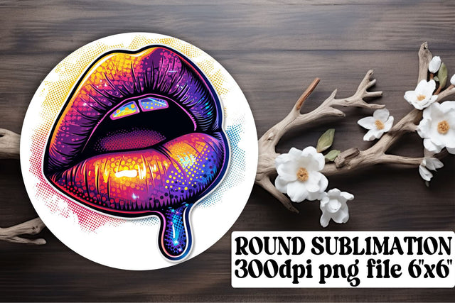 Colorful Lips Sublimation Bundle: 3D Woman Lips Round Ornaments Pack Sublimation afrosvg 