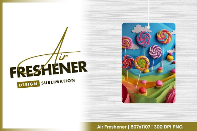 Colorful Lollipops and Cupcakes on a Layered Paper Landscape with Blue Sky Background Sublimation Regulrcrative 