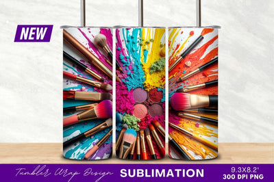 Colorful Makeup Brushes And Cosmetics Tumbler Png Sublimation Regulrcrative 