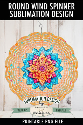 Colorful Mandala Wind Spinner Round Sublimation Design PNG Sublimation Ewe-N-Me Designs 
