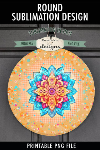Colorful Mandala Wind Spinner Round Sublimation Design PNG Sublimation Ewe-N-Me Designs 