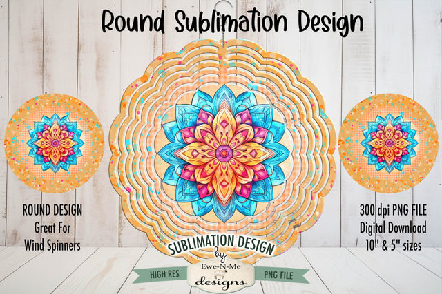Colorful Mandala Wind Spinner Round Sublimation Design PNG Sublimation Ewe-N-Me Designs 