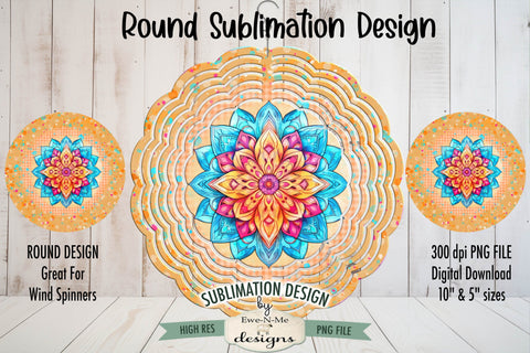 Colorful Mandala Wind Spinner Round Sublimation Design PNG Sublimation Ewe-N-Me Designs 