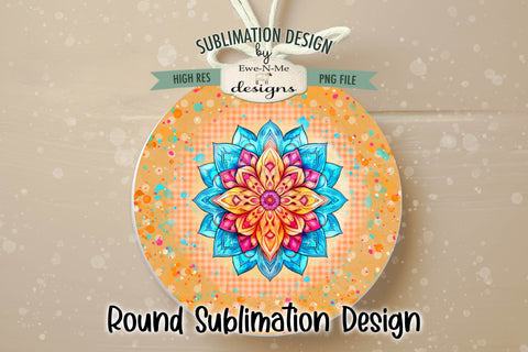Colorful Mandala Wind Spinner Round Sublimation Design PNG Sublimation Ewe-N-Me Designs 
