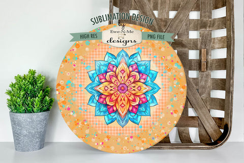 Colorful Mandala Wind Spinner Round Sublimation Design PNG Sublimation Ewe-N-Me Designs 