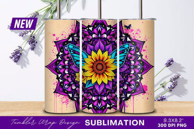 Colorful Mandala With Sunflower And Butterfly Wings Sublimation Regulrcrative 