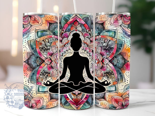 Colorful Mandala with Yoga Pose 20oz Tumbler Wrap Sublimation Design, Yoga Pose Tumbler, Instant Digital Download Sublimation ToriDesigns 