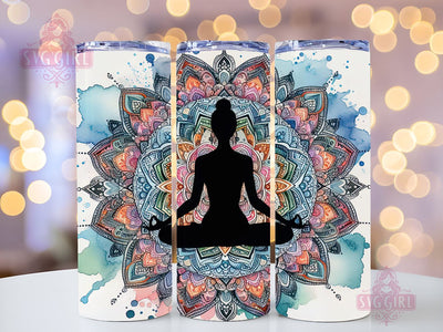 Colorful Mandala with Yoga Pose Tumbler Sublimation Design Sublimation SvggirlplusArt 