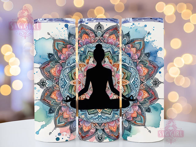 Colorful Mandala with Yoga Pose Tumbler Sublimation Design Sublimation SvggirlplusArt 