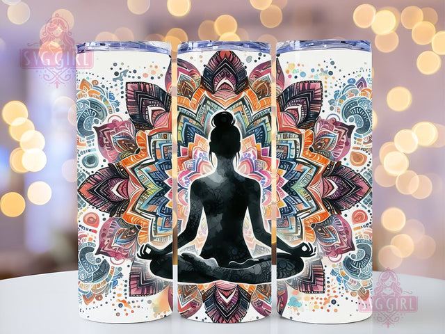 Colorful Mandala with Yoga Pose Tumbler Sublimation Design Sublimation SvggirlplusArt 