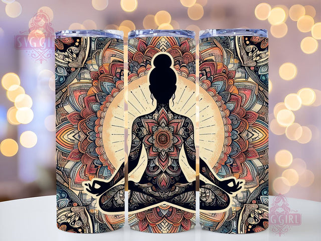 Colorful Mandala with Yoga Pose Tumbler Sublimation Design Sublimation SvggirlplusArt 