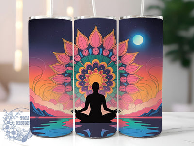 Colorful Mandala Yoga Tumbler, Colorful Mandala Theme, Spiritual Meditation Wrap, Vibrant Boho Design, Seamless Artistic Motif, Mindful Botanical Print, Zen Inspired Style, 20Oz Tumbler, Sublimation Sublimation ToriDesigns 