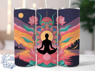 Colorful Mandala Yoga Tumbler, Colorful Mandala Theme, Spiritual Meditation Wrap, Vibrant Boho Design, Seamless Artistic Motif, Mindful Botanical Print, Zen Inspired Style, 20Oz Tumbler, Sublimation Sublimation ToriDesigns 