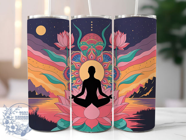 Colorful Mandala Yoga Tumbler, Colorful Mandala Theme, Spiritual Meditation Wrap, Vibrant Boho Design, Seamless Artistic Motif, Mindful Botanical Print, Zen Inspired Style, 20Oz Tumbler, Sublimation Sublimation ToriDesigns 