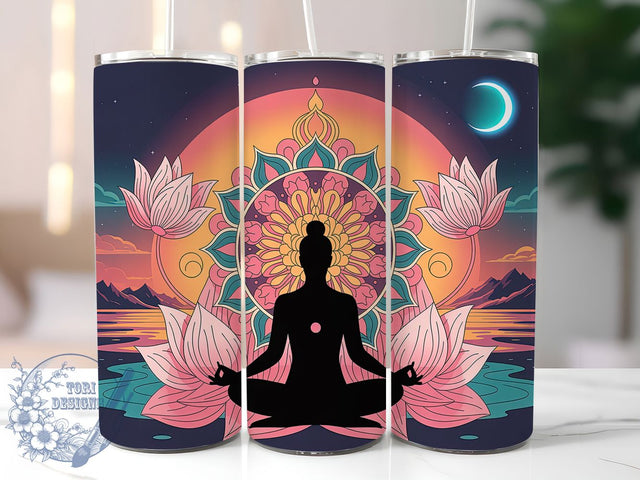 Colorful Mandala Yoga Tumbler, Colorful Mandala Theme, Spiritual Meditation Wrap, Vibrant Boho Design, Seamless Artistic Motif, Mindful Botanical Print, Zen Inspired Style, 20Oz Tumbler, Sublimation Sublimation ToriDesigns 