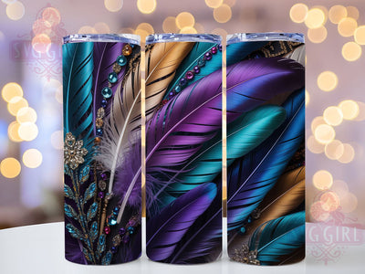 Colorful Mardi Gras Feathers Tumbler, Carnival Feather Wrap, Festive Party Cup, 20oz Sublimation Wrap, New Orleans Celebration Tumbler, Colorful Feather Design Cup, Mardi Gras Feather Theme Wrap Sublimation SvggirlplusArt 