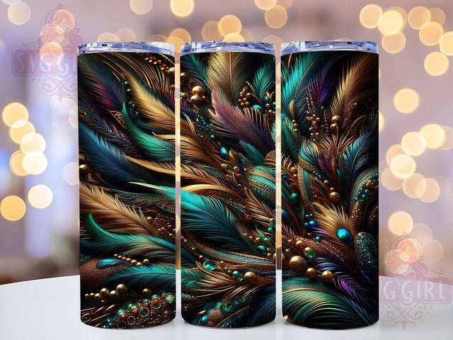 Colorful Mardi Gras Feathers Tumbler, Carnival Feather Wrap, Festive Party Cup, 20oz Sublimation Wrap, New Orleans Celebration Tumbler, Colorful Feather Design Cup, Mardi Gras Feather Theme Wrap Sublimation SvggirlplusArt 