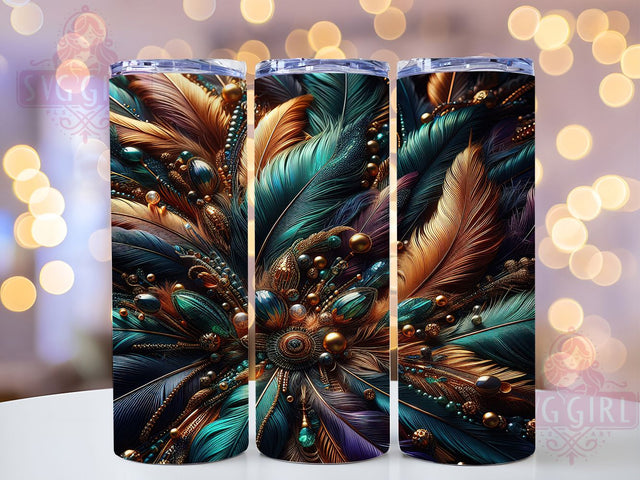Colorful Mardi Gras Feathers Tumbler, Carnival Feather Wrap, Festive Party Cup, 20oz Sublimation Wrap, New Orleans Celebration Tumbler, Colorful Feather Design Cup, Mardi Gras Feather Theme Wrap Sublimation SvggirlplusArt 