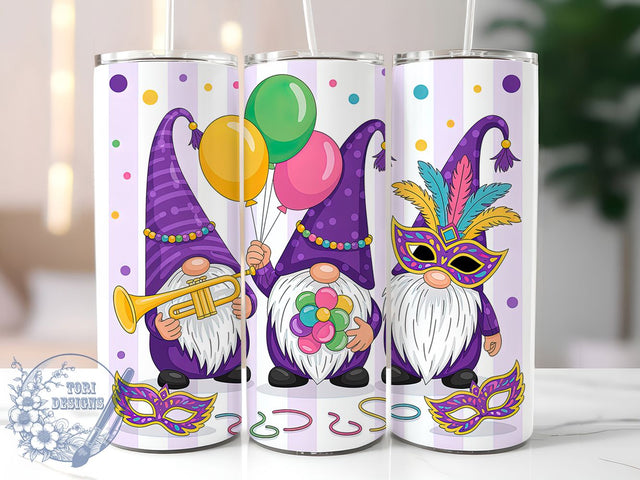 Colorful Mardi Gras Gnomes Tumbler, Carnival Gnome Wrap, Festive Party Cup, 20oz Sublimation Wrap, New Orleans Celebration Tumbler, Cute Gnome Design Cup, Colorful Mardi Gras Wrap Sublimation ToriDesigns 