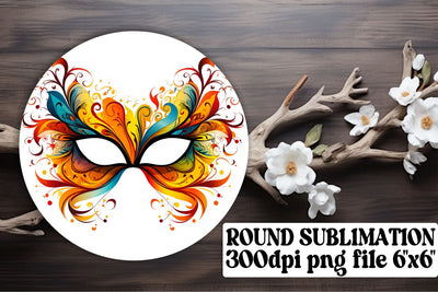 Colorful Mardi Gras Mask Ornaments - Circle Art Sublimation afrosvg 