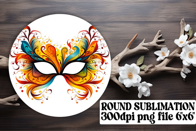 Colorful Mardi Gras Mask Ornaments - Circle Art Sublimation afrosvg 