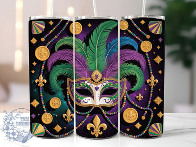 Colorful Mardi Gras Mask Tumbler, Carnival Mask Wrap, Festive Party Cup, 20oz Sublimation Wrap, New Orleans Celebration Tumbler, Colorful Mask Design Cup, Mardi Gras Mask Theme Wrap Sublimation ToriDesigns 