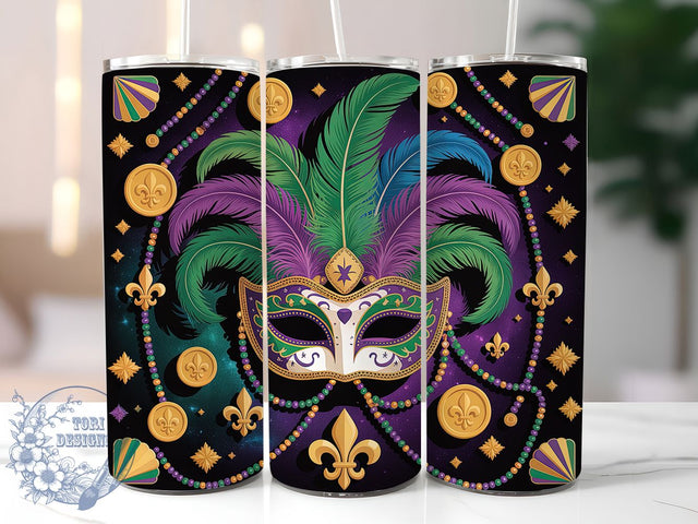 Colorful Mardi Gras Mask Tumbler, Carnival Mask Wrap, Festive Party Cup, 20oz Sublimation Wrap, New Orleans Celebration Tumbler, Colorful Mask Design Cup, Mardi Gras Mask Theme Wrap Sublimation ToriDesigns 
