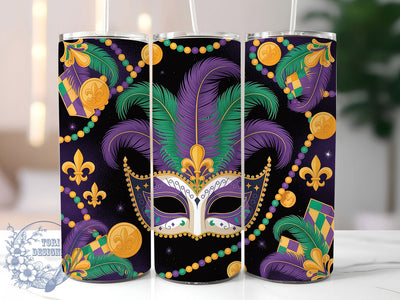 Colorful Mardi Gras Mask Tumbler, Carnival Mask Wrap, Festive Party Cup, 20oz Sublimation Wrap, New Orleans Celebration Tumbler, Colorful Mask Design Cup, Mardi Gras Mask Theme Wrap Sublimation ToriDesigns 