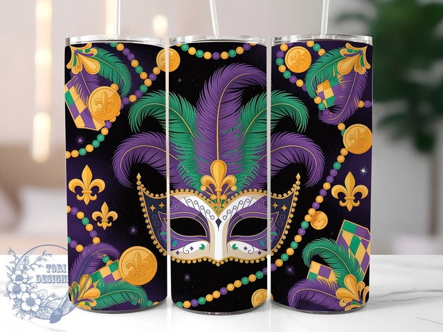 Colorful Mardi Gras Mask Tumbler, Carnival Mask Wrap, Festive Party Cup, 20oz Sublimation Wrap, New Orleans Celebration Tumbler, Colorful Mask Design Cup, Mardi Gras Mask Theme Wrap Sublimation ToriDesigns 