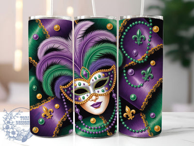 Colorful Mardi Gras Mask Tumbler, Carnival Mask Wrap, Festive Party Cup, 20oz Sublimation Wrap, New Orleans Celebration Tumbler, Colorful Mask Design Cup, Mardi Gras Mask Theme Wrap Sublimation ToriDesigns 