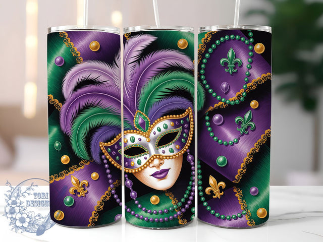 Colorful Mardi Gras Mask Tumbler, Carnival Mask Wrap, Festive Party Cup, 20oz Sublimation Wrap, New Orleans Celebration Tumbler, Colorful Mask Design Cup, Mardi Gras Mask Theme Wrap Sublimation ToriDesigns 